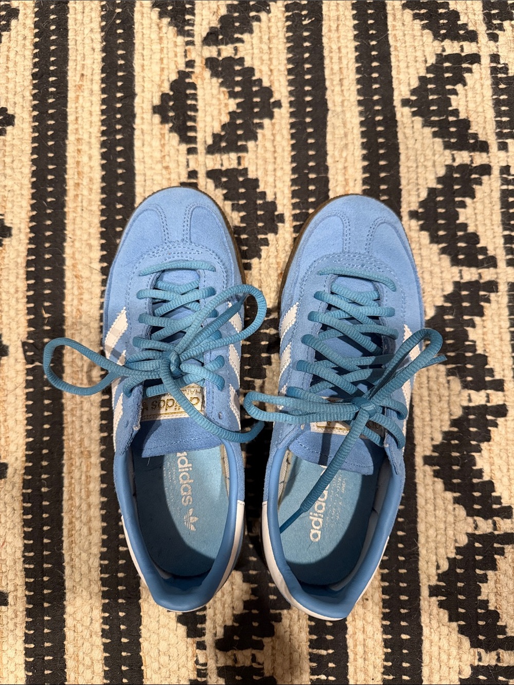 adidas Women's Sky Blue Suede Sneakers with White Stripes